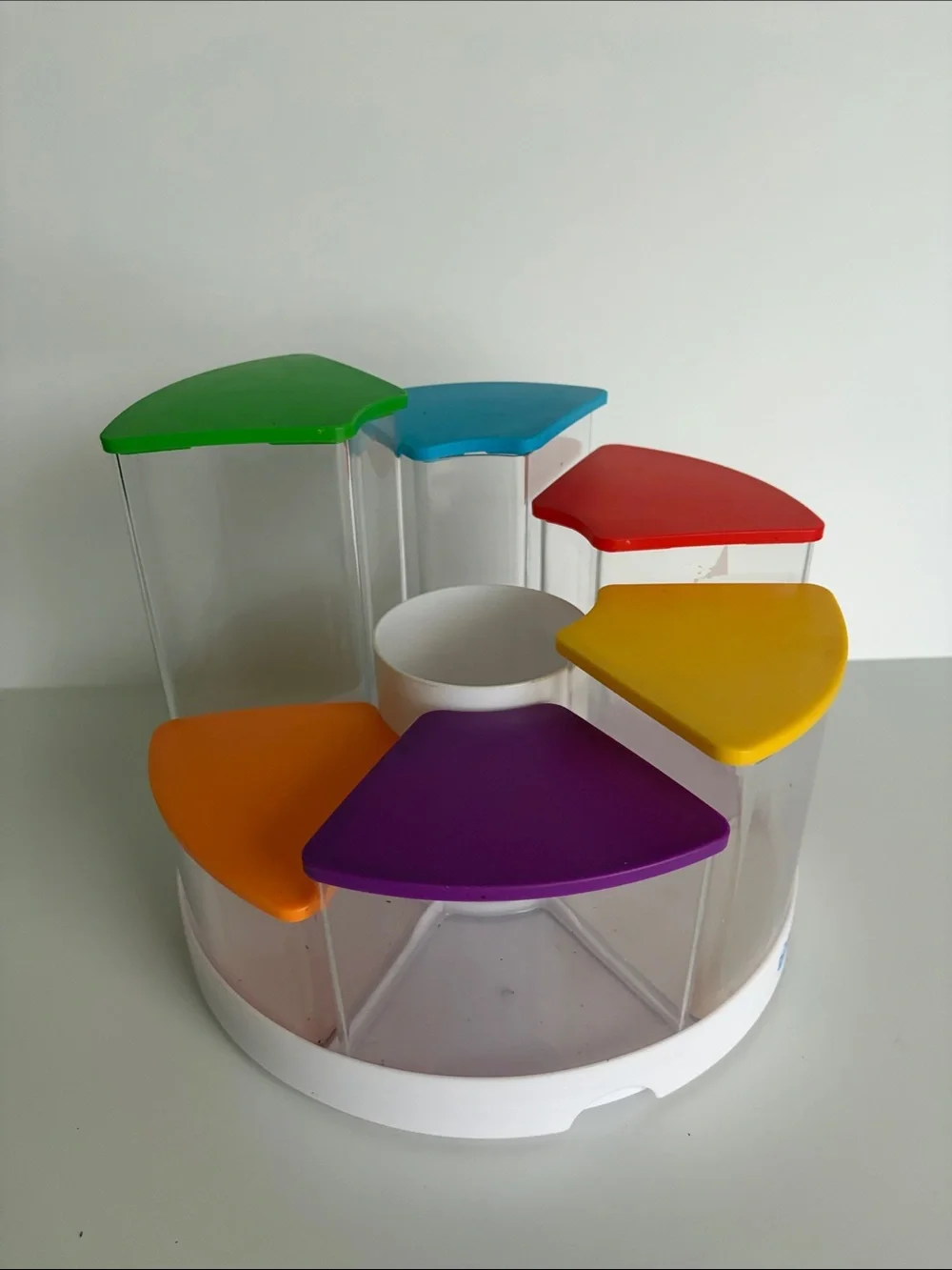 NWOT Amazon Rotating Snack & Toy Storage Carousel with Multicolor Lids
